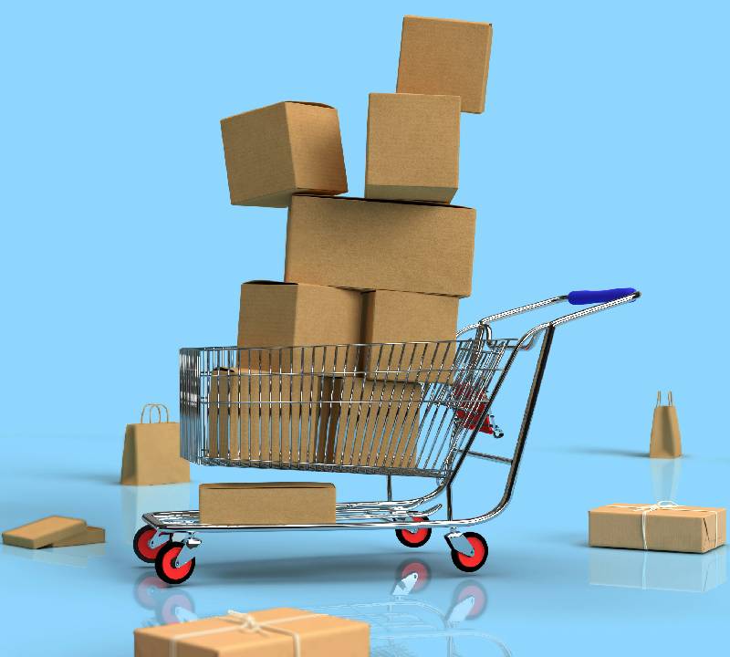 Shopping cart full of parcels